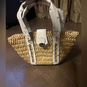 Summer delight -straw and leather small tote